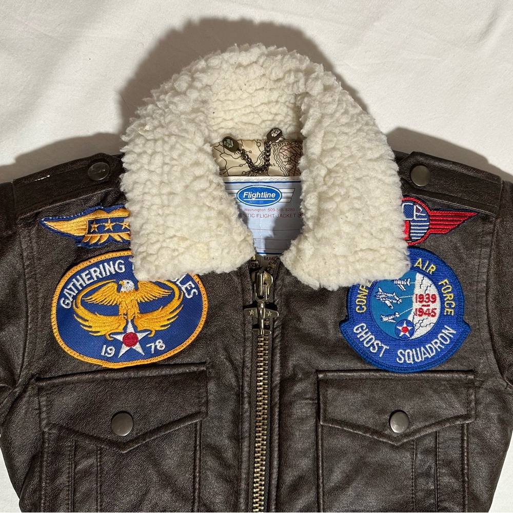 Flightline Bomber Jacket with Patches Size 2T Brown Faux Leather $89.99